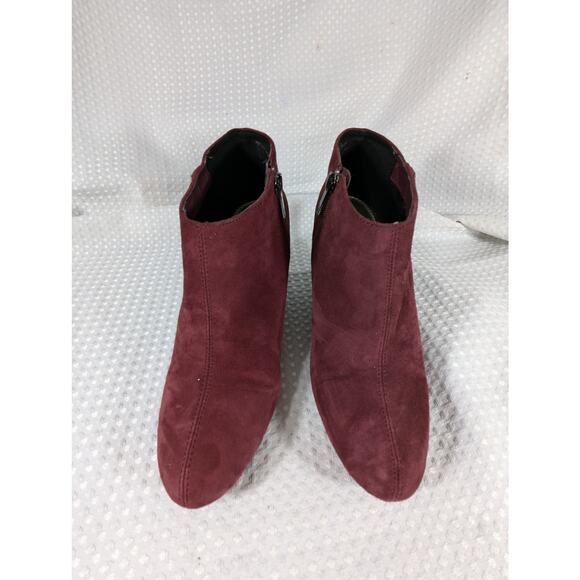 ANNE KLEIN! BURGUNDY RED GENUINE SUEDE LEATHER WEDGE HEEL ANKLE BOOTS! SZ 9M - Picture 4 of 10